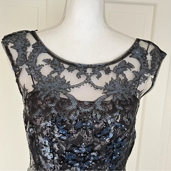 Kay Unger navy black embellished tea length gown 4 - Picture 3 of 13